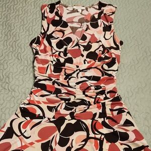 Dress Barn Pink, Black & Cream Abstract Midi Dress